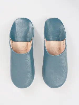 Bohemia Leather Babouche Slippers, Blue/Grey