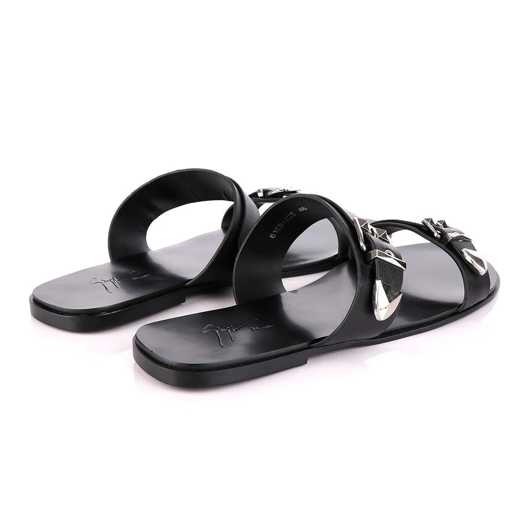 Giuseppe Zanotti Buckle Black Leather Slippers