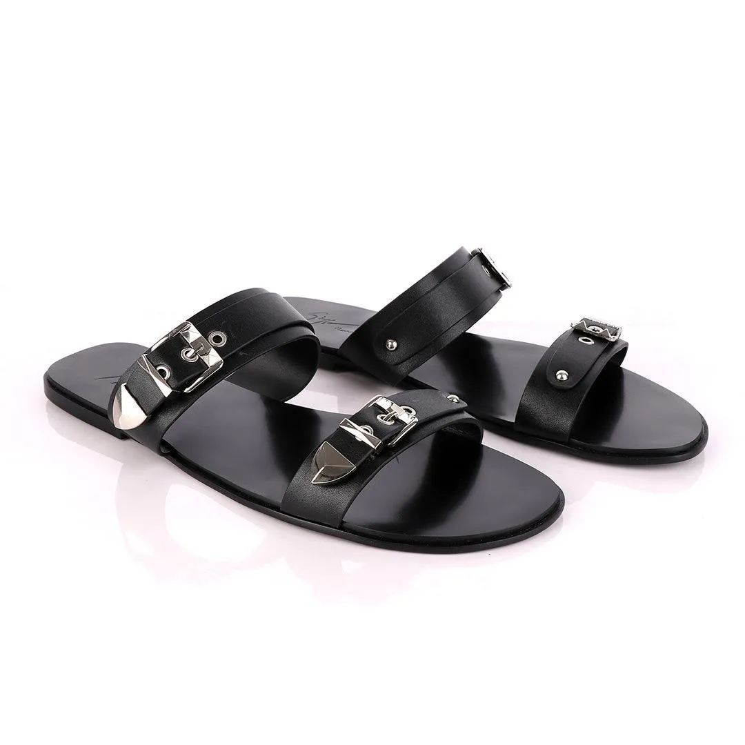 Giuseppe Zanotti Buckle Black Leather Slippers