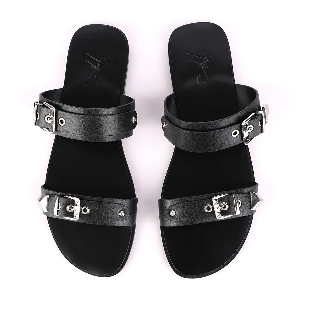 Giuseppe Zanotti Buckle Black Leather Slippers