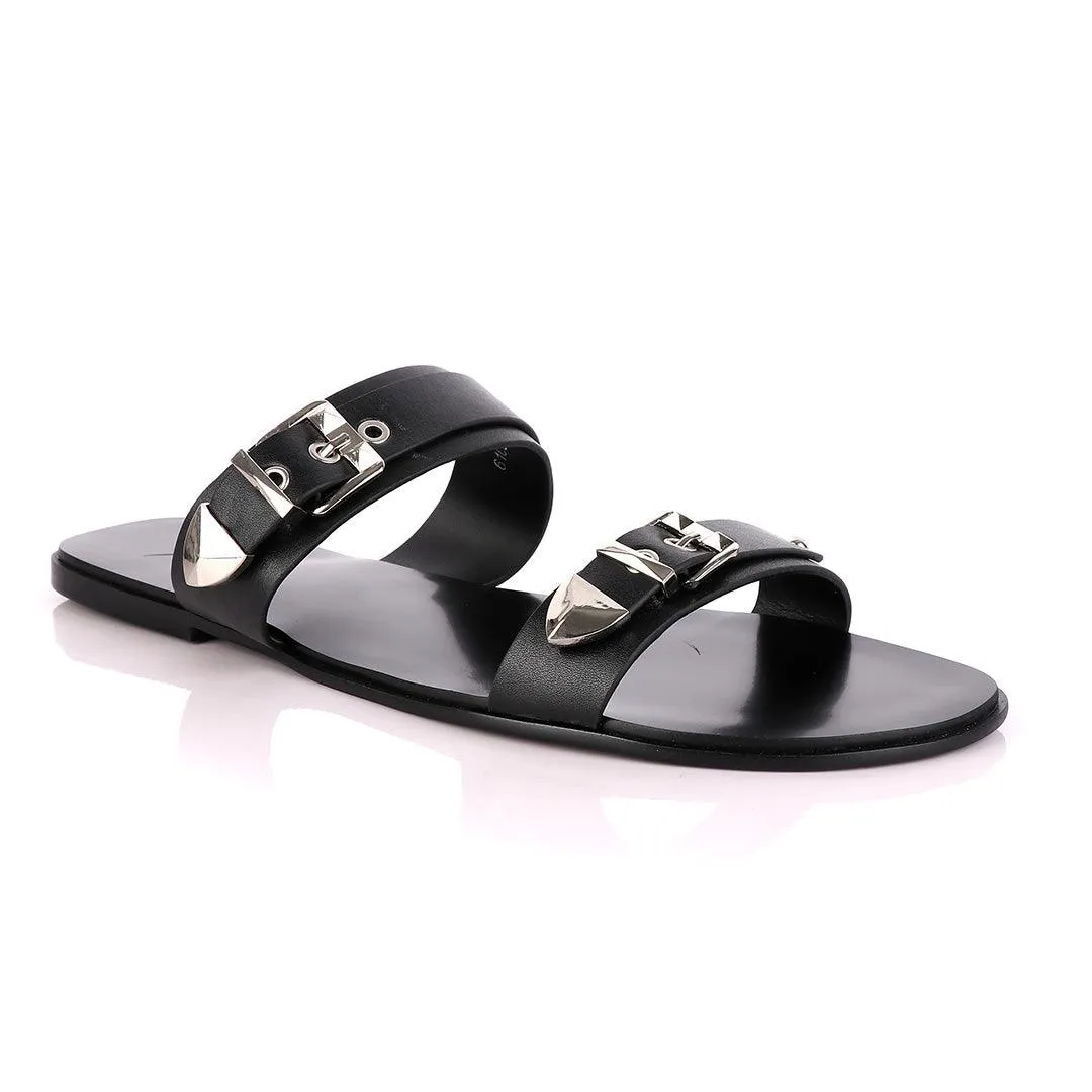 Giuseppe Zanotti Buckle Black Leather Slippers
