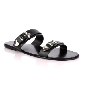 Giuseppe Zanotti Buckle Black Leather Slippers