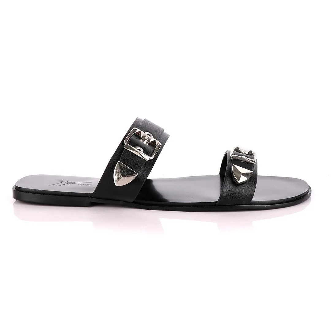 Giuseppe Zanotti Buckle Black Leather Slippers