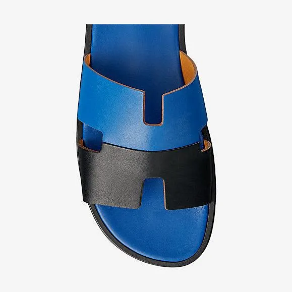 Hermes Epsom Bi Color Izmir Mens Sandals Blue and Black