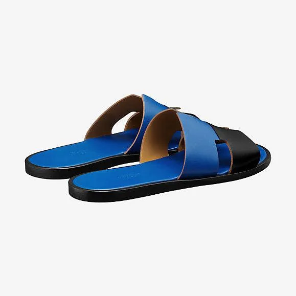 Hermes Epsom Bi Color Izmir Mens Sandals Blue and Black