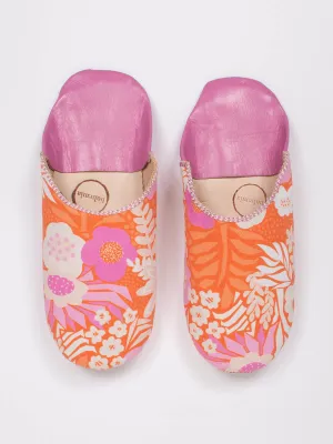 Margot Floral Leather Slippers - orange/pink