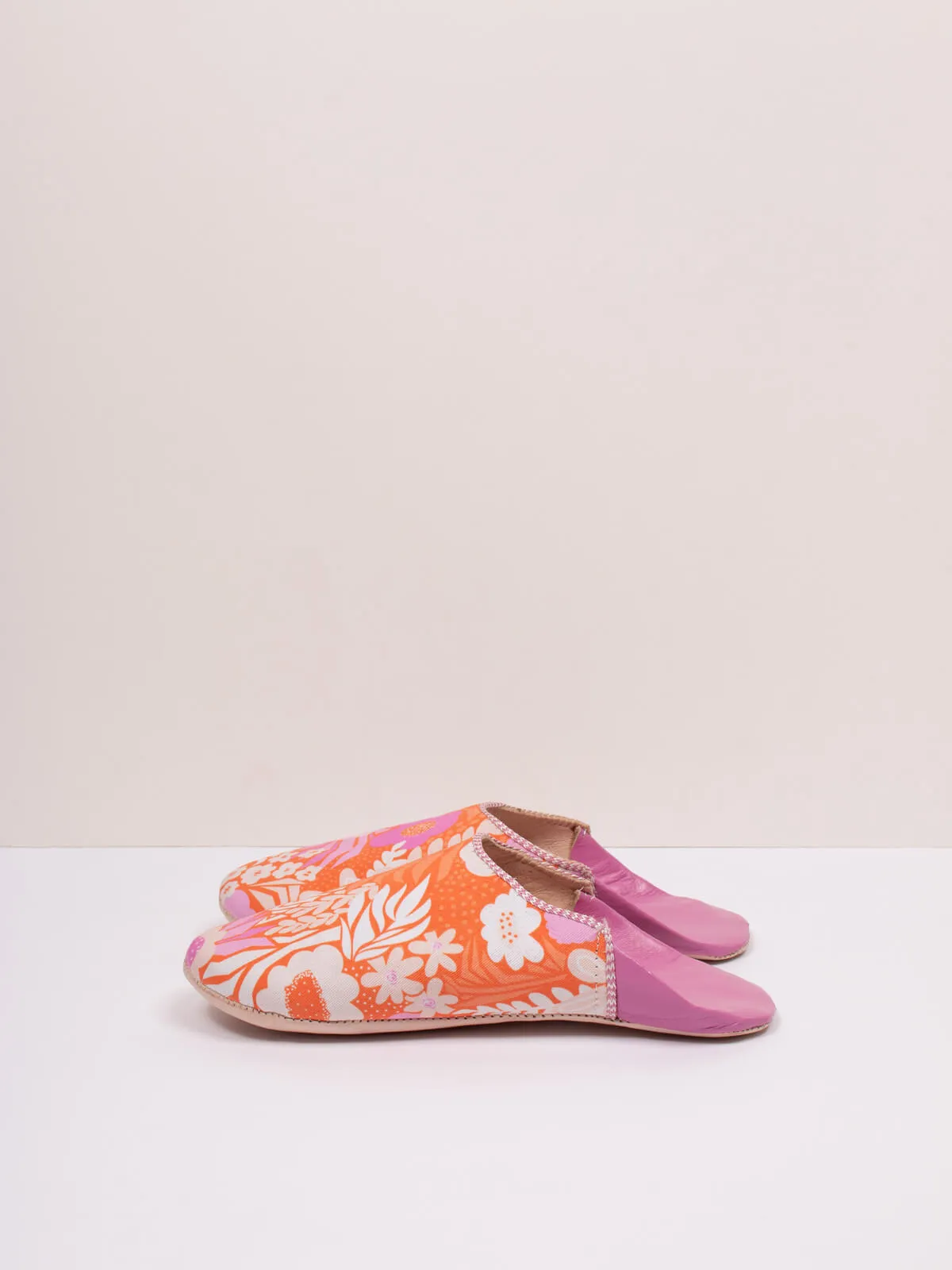Margot Floral Leather Slippers - orange/pink