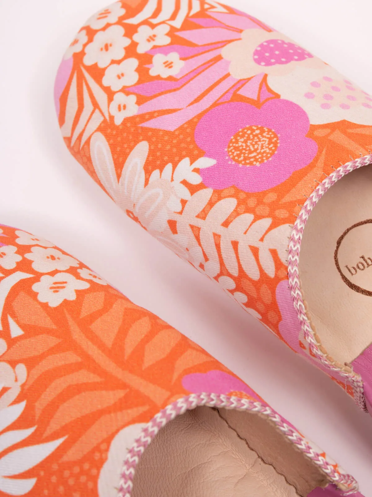 Margot Floral Leather Slippers - orange/pink