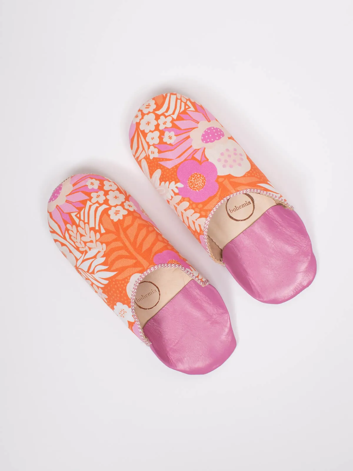 Margot Floral Leather Slippers - orange/pink