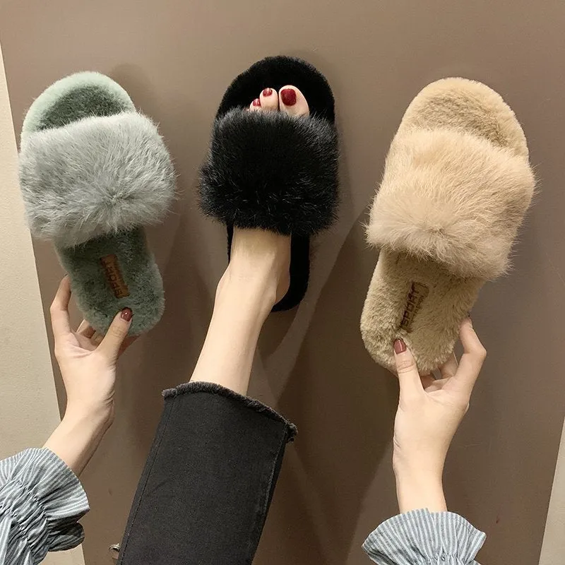 Rabbit Hair Slippers for Women