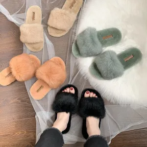 Rabbit Hair Slippers for Women