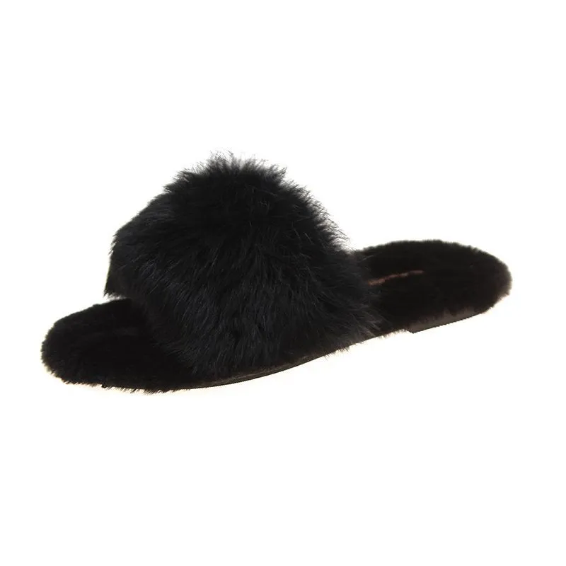 Rabbit Hair Slippers for Women