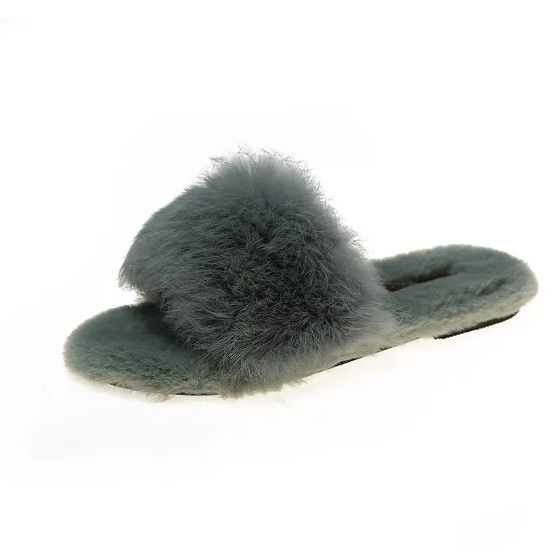 Rabbit Hair Slippers for Women