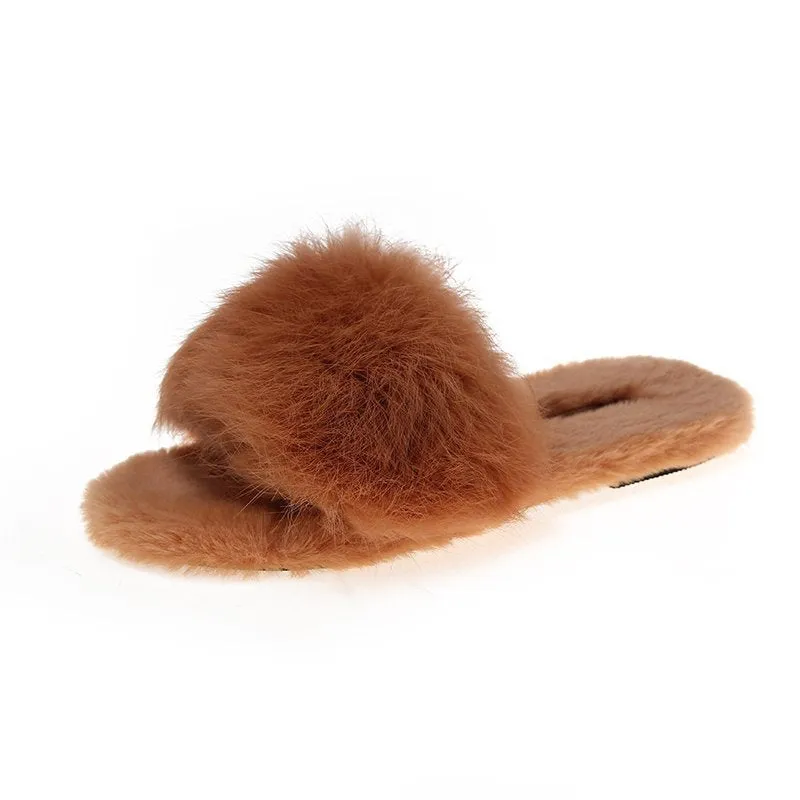 Rabbit Hair Slippers for Women